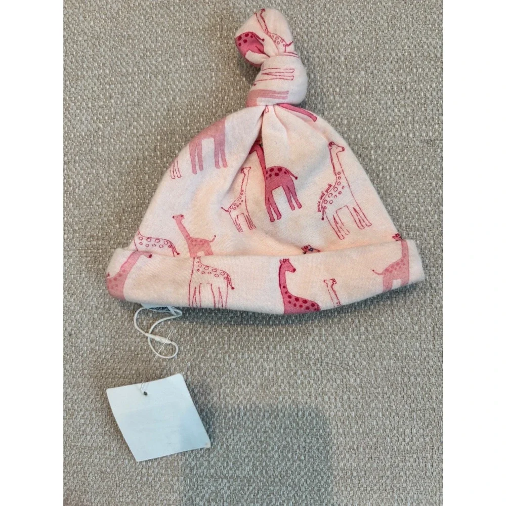 Janie and Jack Newborn Pink Giraffe Print Knotted Beanie Hat Cotton Cap NWT